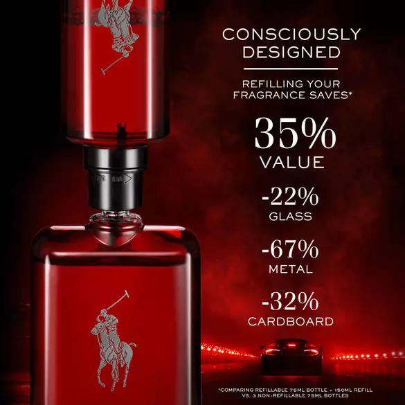 Ralph Lauren Fragrances Polo Red Parfum pdp Refill in Hand Mosaic