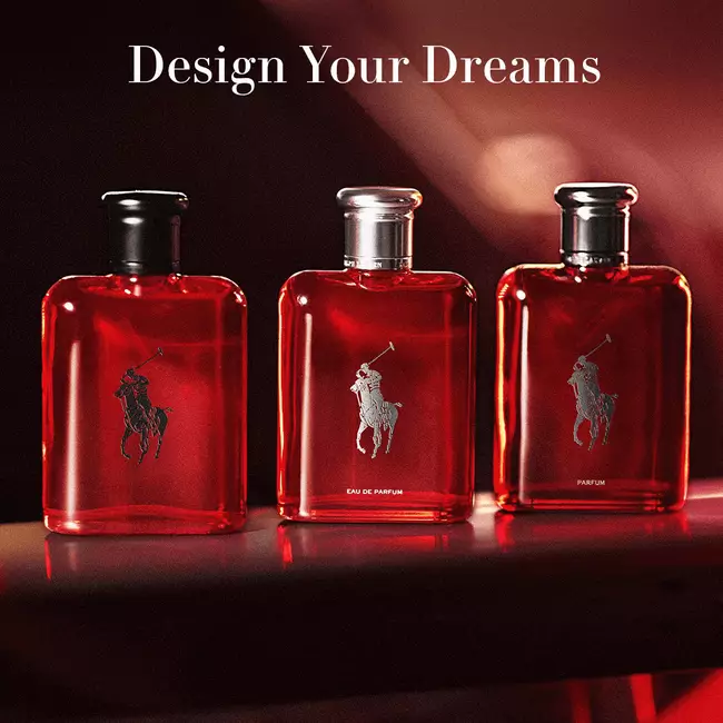 Polo Ralph Lauren Red Eau de Toilette & Parfum on leather jacket